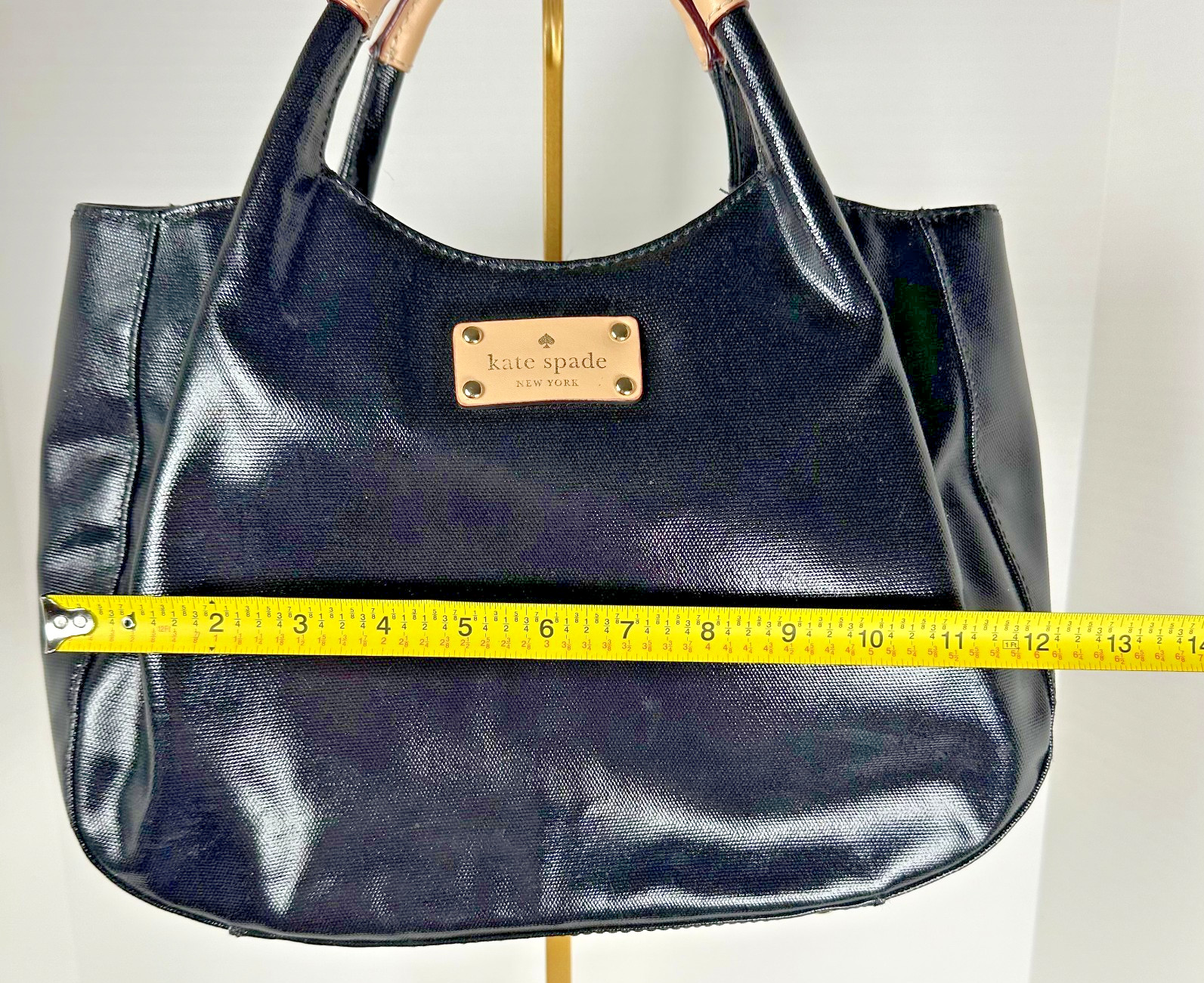 KATE SPADE FULTON TREESH STREET HANDBAG BLACK COATED CANVAS AND LEATHER SATCHEL
