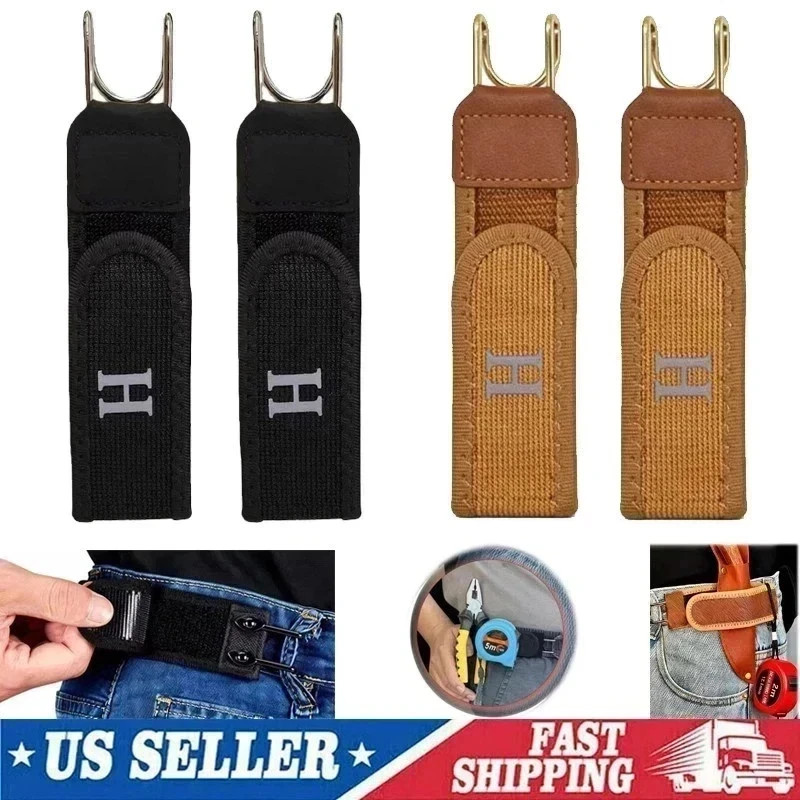 2PCS Tactical Metal Hook Elastic Waist Belt Buckle-Free Invisible Adjustable Clo
