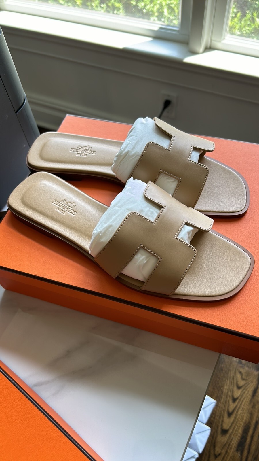 Multiple Sizes New Auth Hermes Oran Sandals beige Lin Natura 37 38 39 40 41