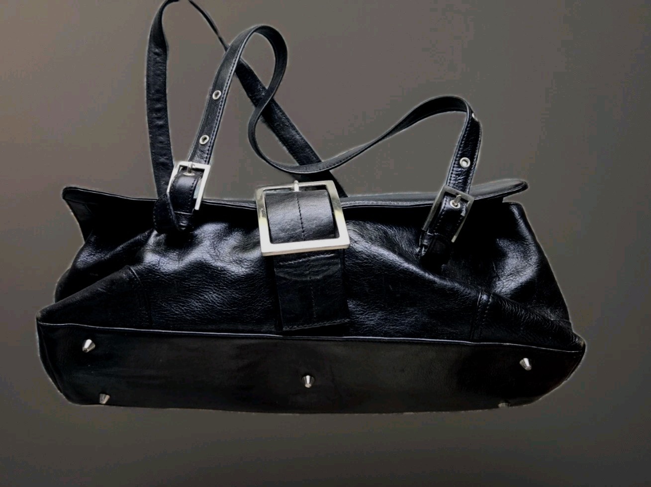 Kenneth Cole Leather Purse Shoulder Bag Black Silver Buckle Magnetic See Photos