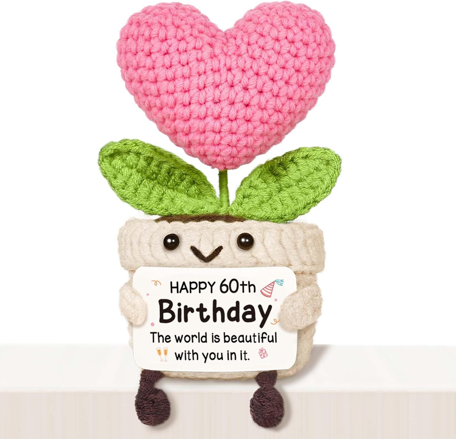 60Th Birthday Gifts for Women – Handmade Crochet Pink Heart Flower, 1966 60Th Bi