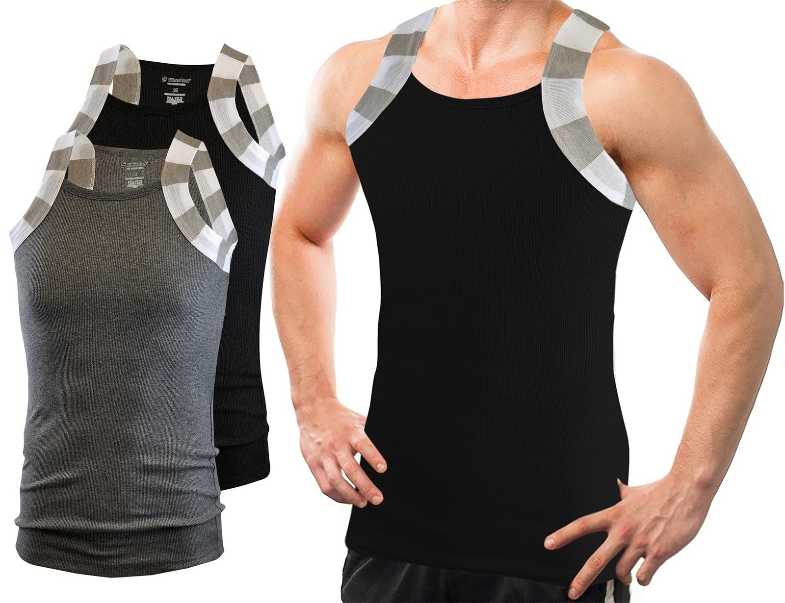 2 Pack Mens Square Cut Tank Tops Cotton G-Unit Style A-Shirts Two Tone Gym Tee