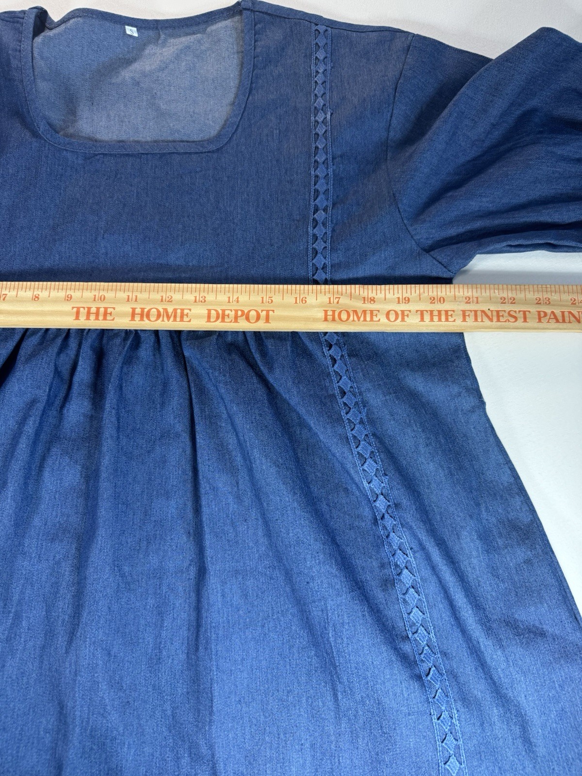 Boutique Boho Chic Denim-Style Lace Trim Babydoll Top Size Small