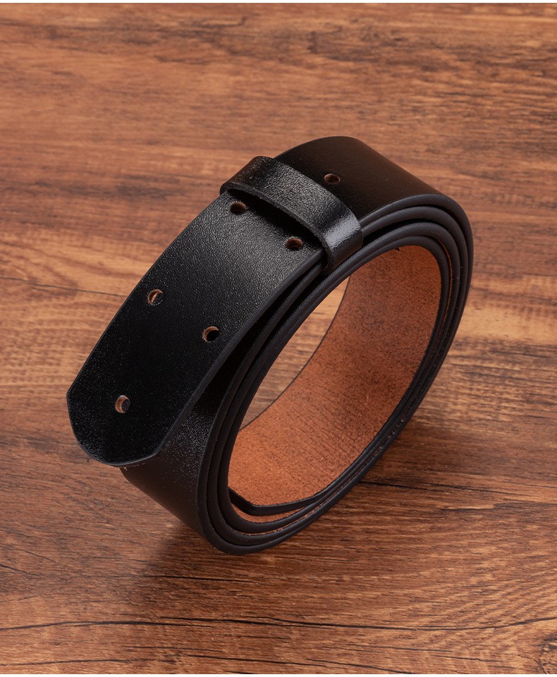 3.5cm Wide Retro Cowhide Men’s Belt Without Buckle Black Adjustable Dress Belt