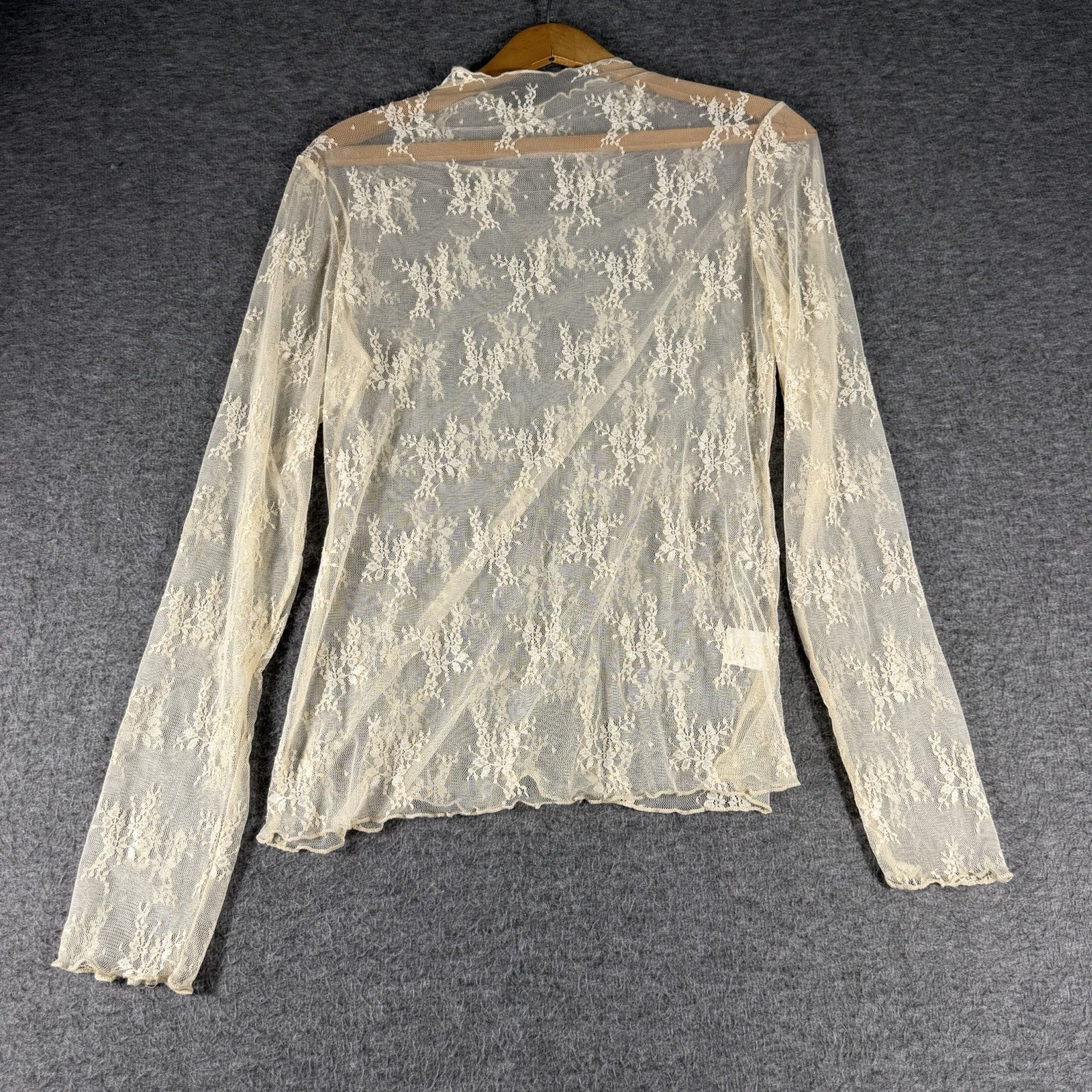 Cream Sheer Floral Top Womens Medium Long Sleeve Festival Fairy Grunge Layering