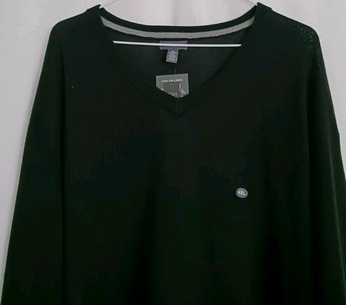 NEW Mens Van Heusen Black V Neck Sweater Wool Acrylic Blend 4XL