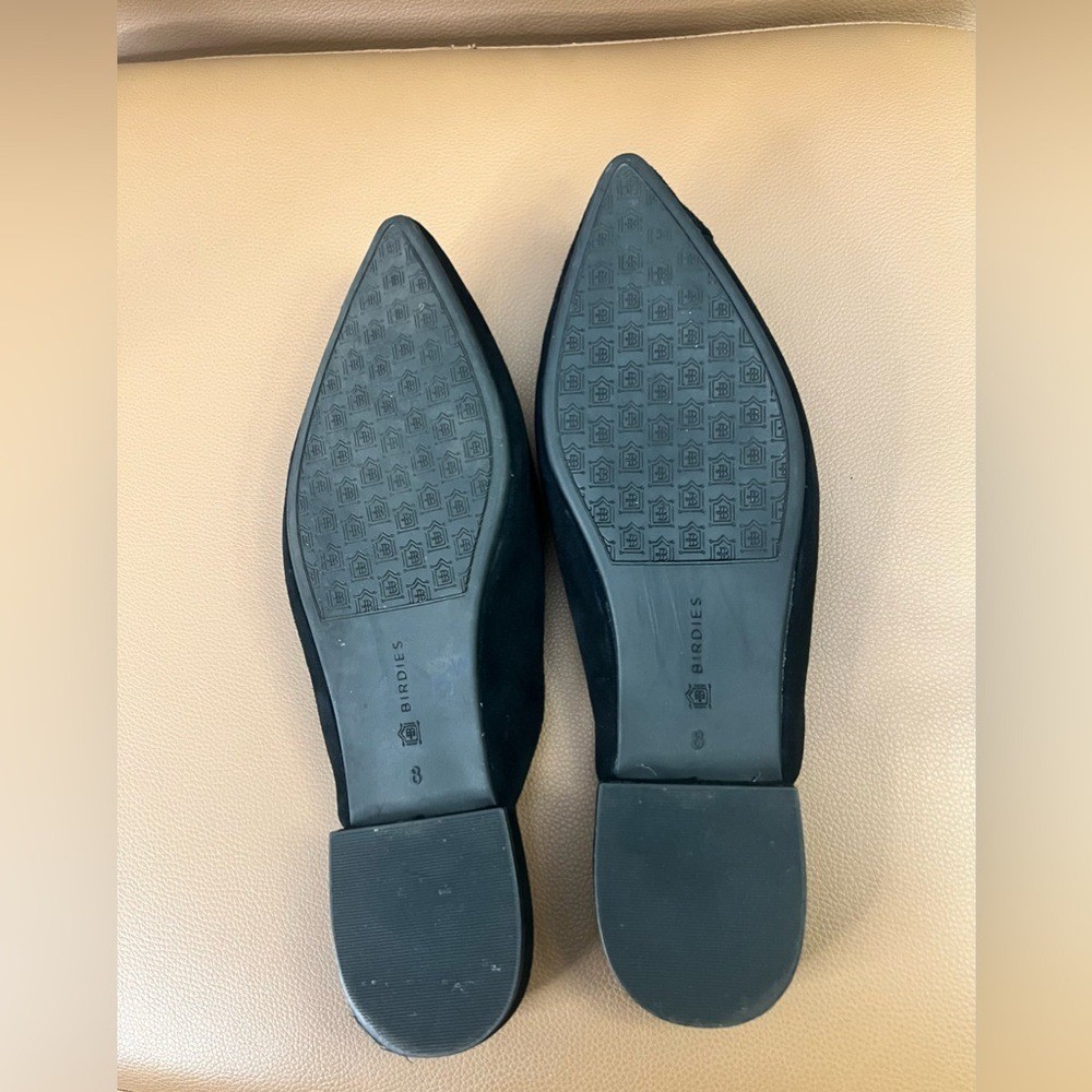 Birdies Black Pointed-Toe Flats Cushioned Comfort Quilted Insole Sz 8