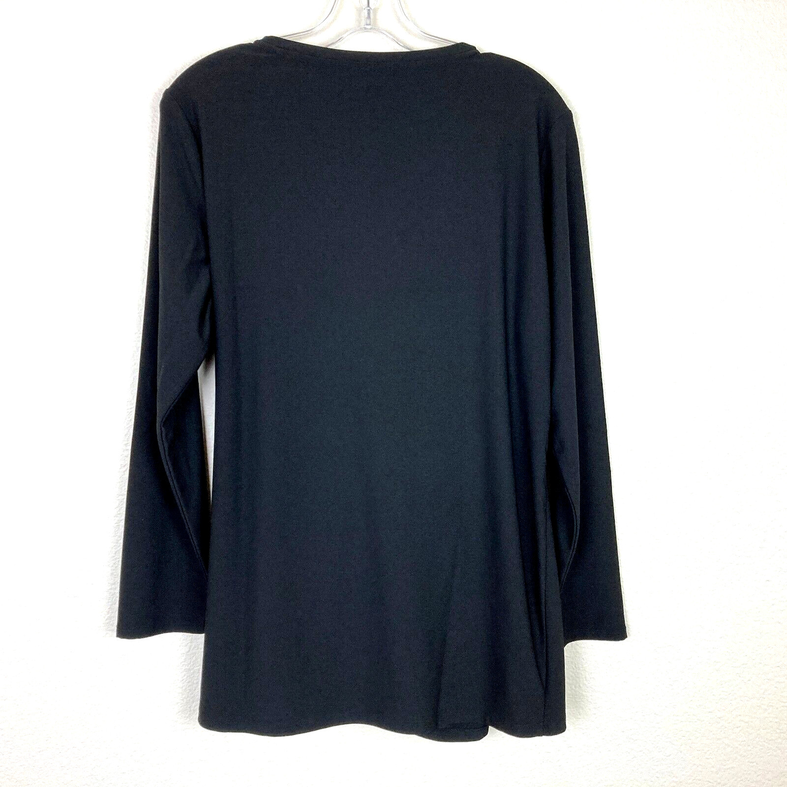 Marla Wynne Layers Luxe Faux Wrap Top Women’s Size M Black Stretch Tie Front