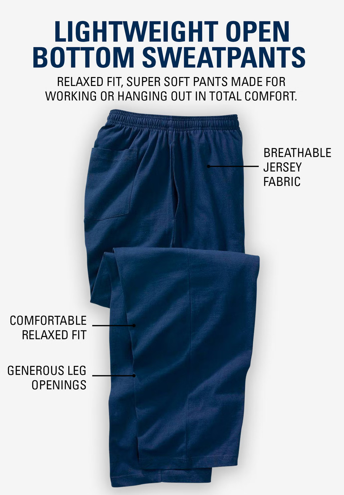 KingSize Men’s Big & Tall Lightweight Jersey Open-Bottom Sweatpants