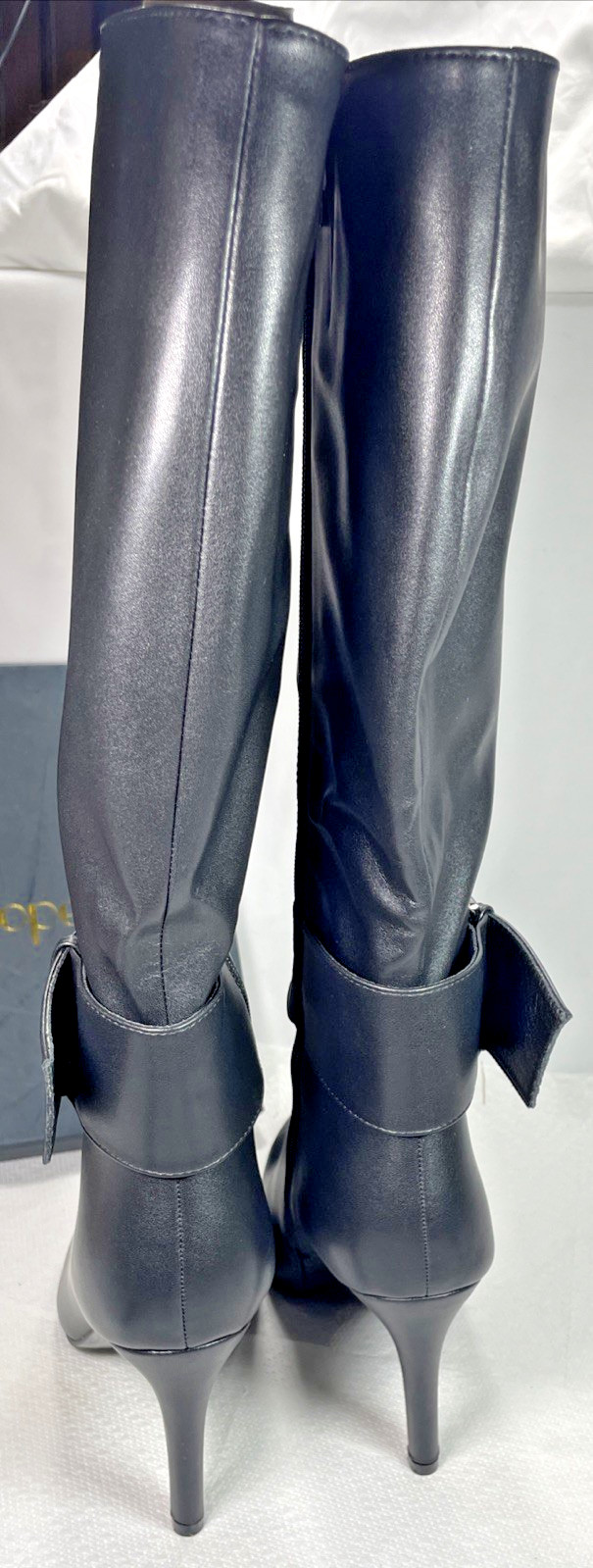 Modatope Knee High Boots Womens 9.5 Black Faux Leather Pointed Toe NEW