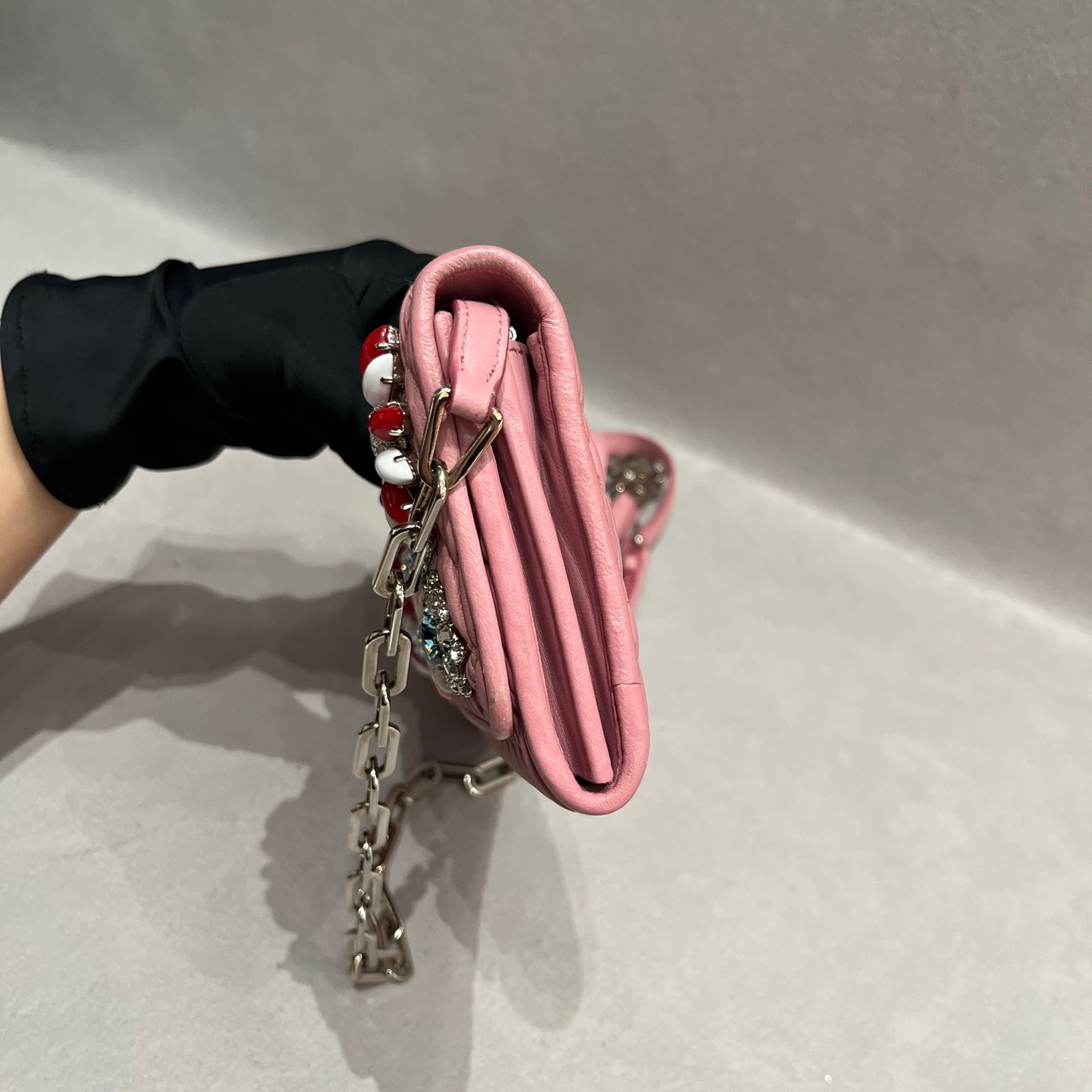 Miu Miu Matelasse WOC Normal Sakura Pink Ruched Lambskin Multiway Bag US Ship