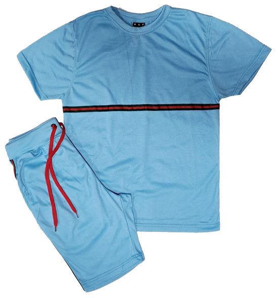 MEN CLASSIC 2 PIECE L.WEIGHT TECHNICAL STRIPES SHORT SETS W/DRAWSTRINGS