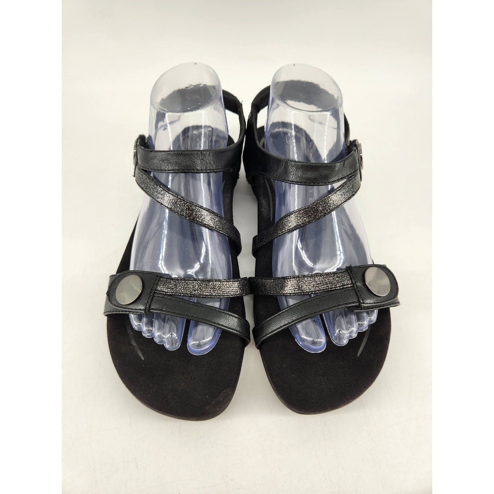 Aetrex Jess Strap Sandals Womens 9-9.5 Black Metallic Strappy Comfort SE210W