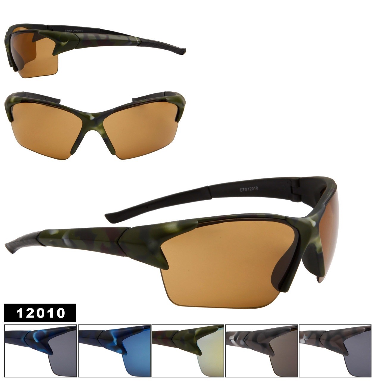 Mens Sport Semi Rim Fashion Style 12010 Camouflage Camo Sunglasses