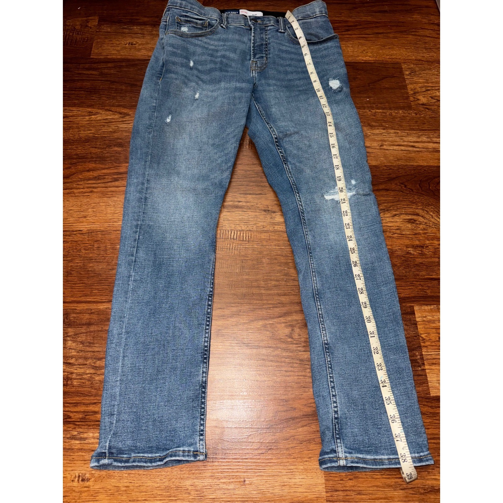 Old Navy 360 Stretch Slim Jeans Mens 32×30 Medium Wash Blue Distressed Denim