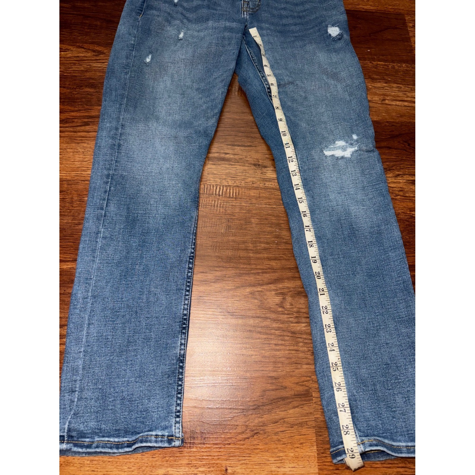 Old Navy 360 Stretch Slim Jeans Mens 32×30 Medium Wash Blue Distressed Denim