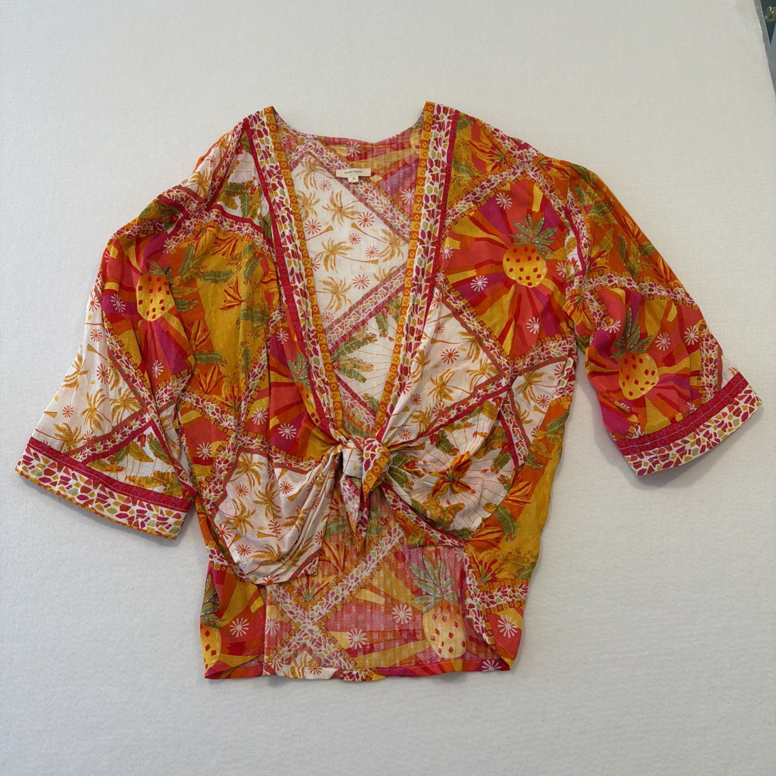 Haute Hippie Women’s Pineapple Print Tie Front Blouse Medium Preowned
