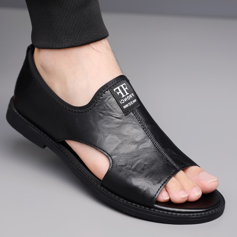Men’s Open Toe Slip-On Sandals, PU Leather, Comfort Casual Summer Slide Shoes
