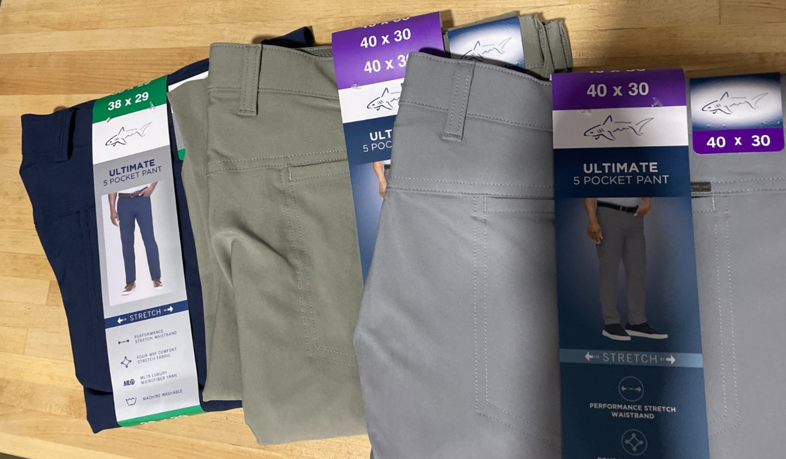 Greg Norman Mens Ultimate Stretch 5 Pocket Pants Navy Gray Black 38×30 38×29
