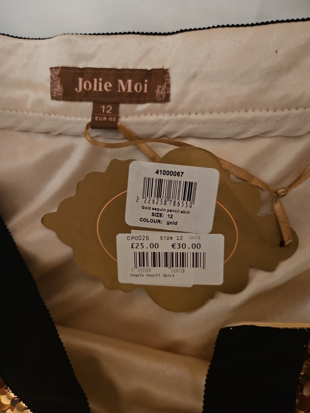 Jolie Moi Sequin Skirt Size L Rose Gold