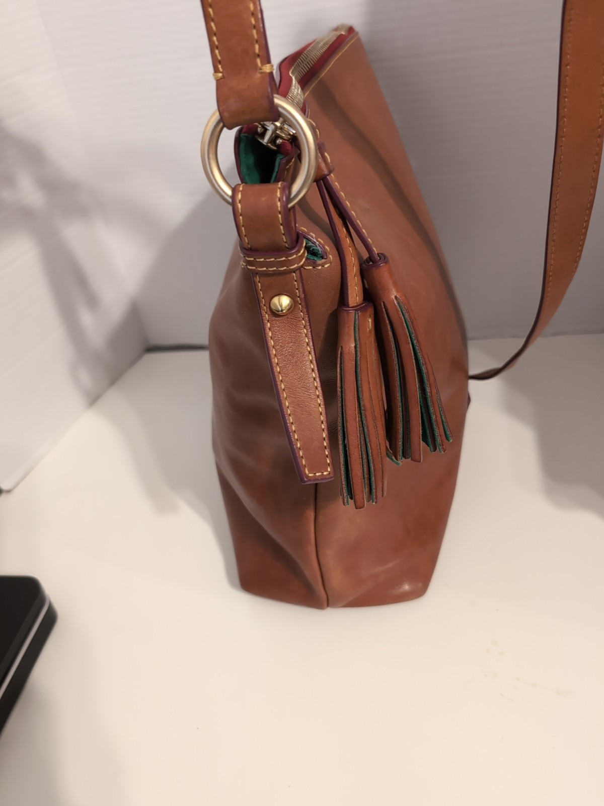 Dooney & Bourke Florentine Leather Dixon Hobo Crossbody Bag BROWN