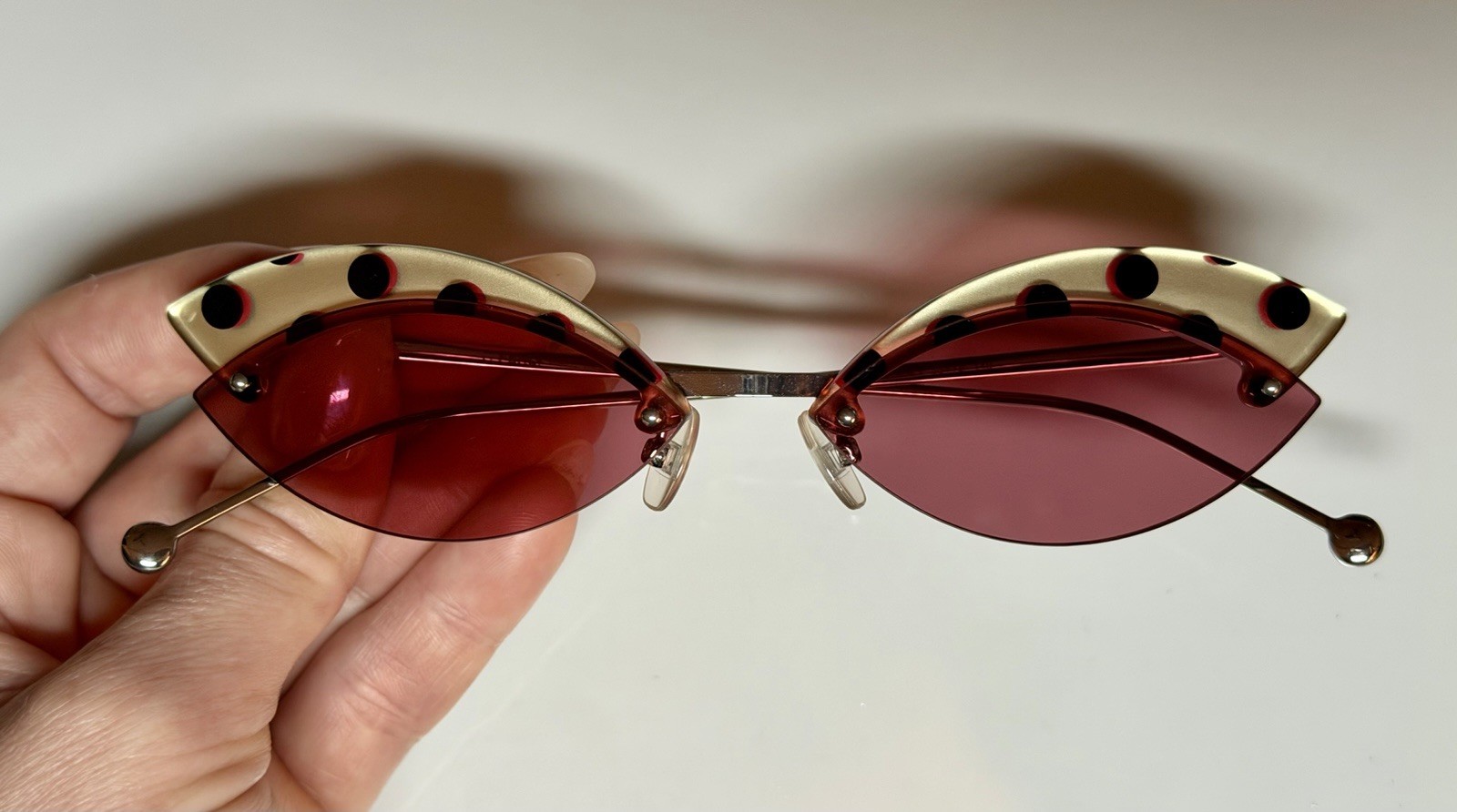 PRISTINE Fendi DeFender Polka Dot Butterfly Sunglasses FF 0370/S Red/Silver