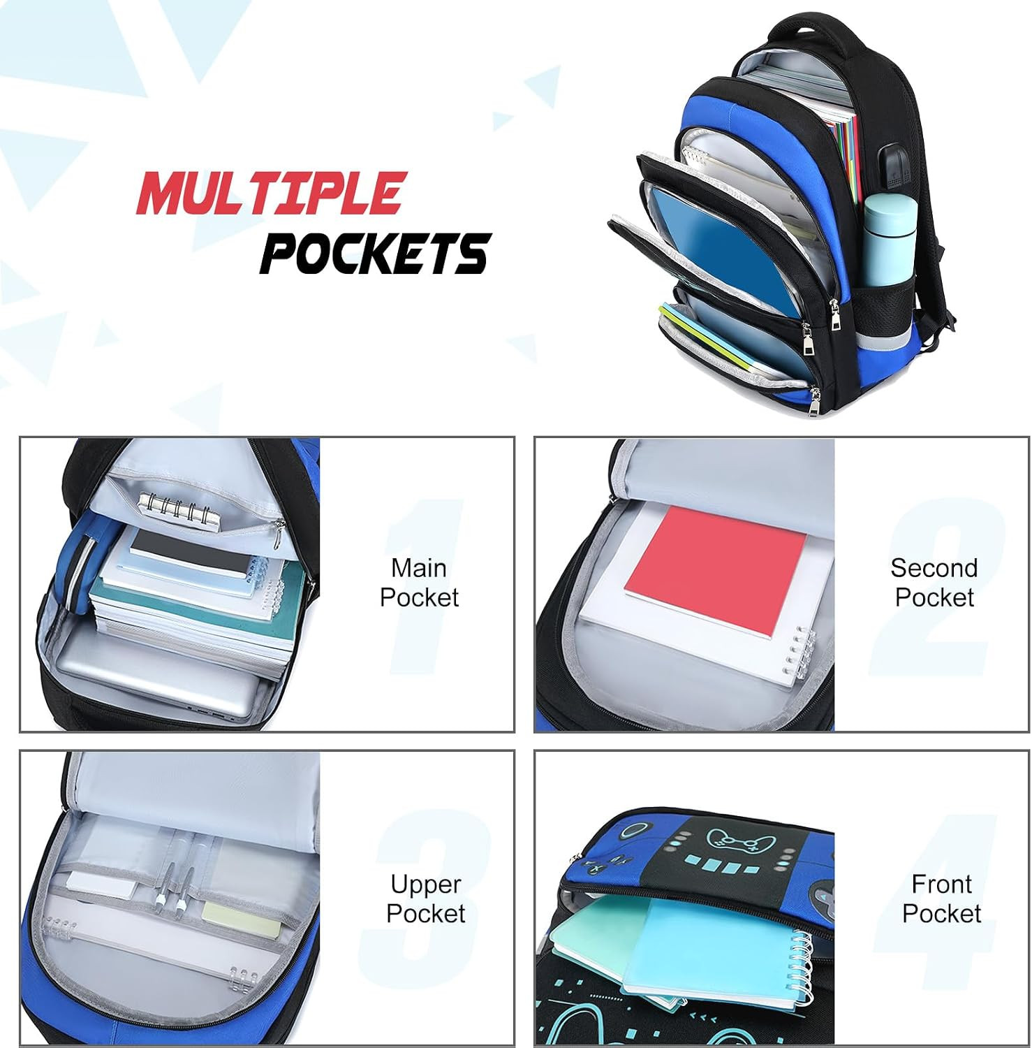 Backpack for Boys with Bento Lunch Box Set, Cool Luminous Gamer Boys Backpack Bo