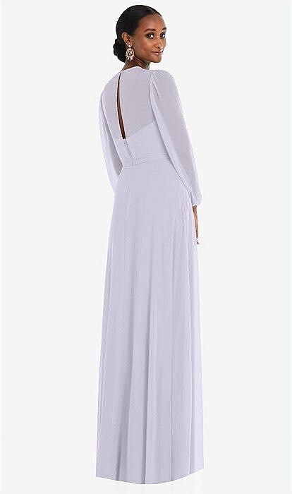 DESSY Chiffon Gown Bridesmaid Full Length Dress Silver Dove Puff Sleeve Women 2R