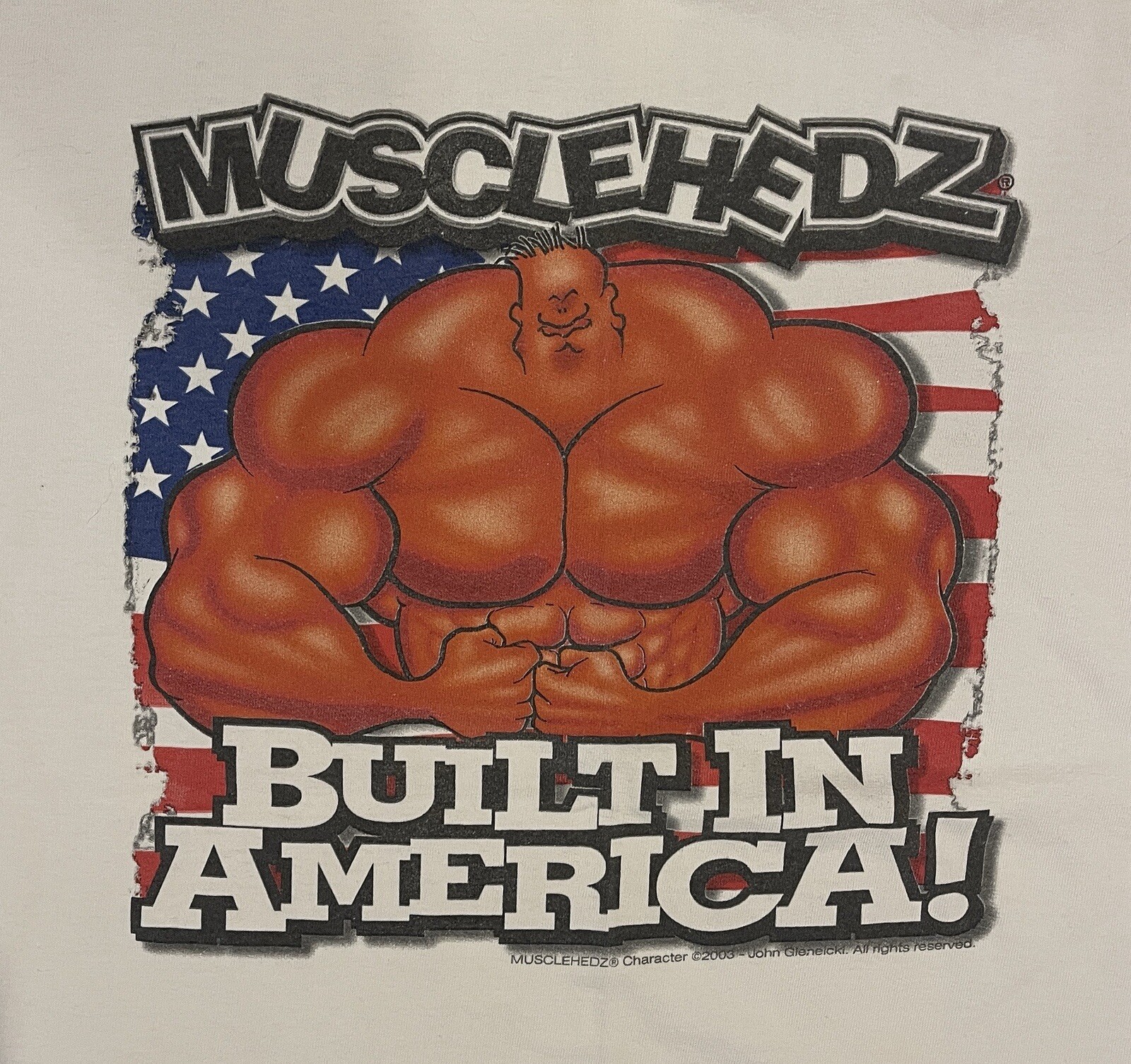 Vintage 2003 Musclehedz by John Gleneicki Comic Strip Shirt White Short Sleeve