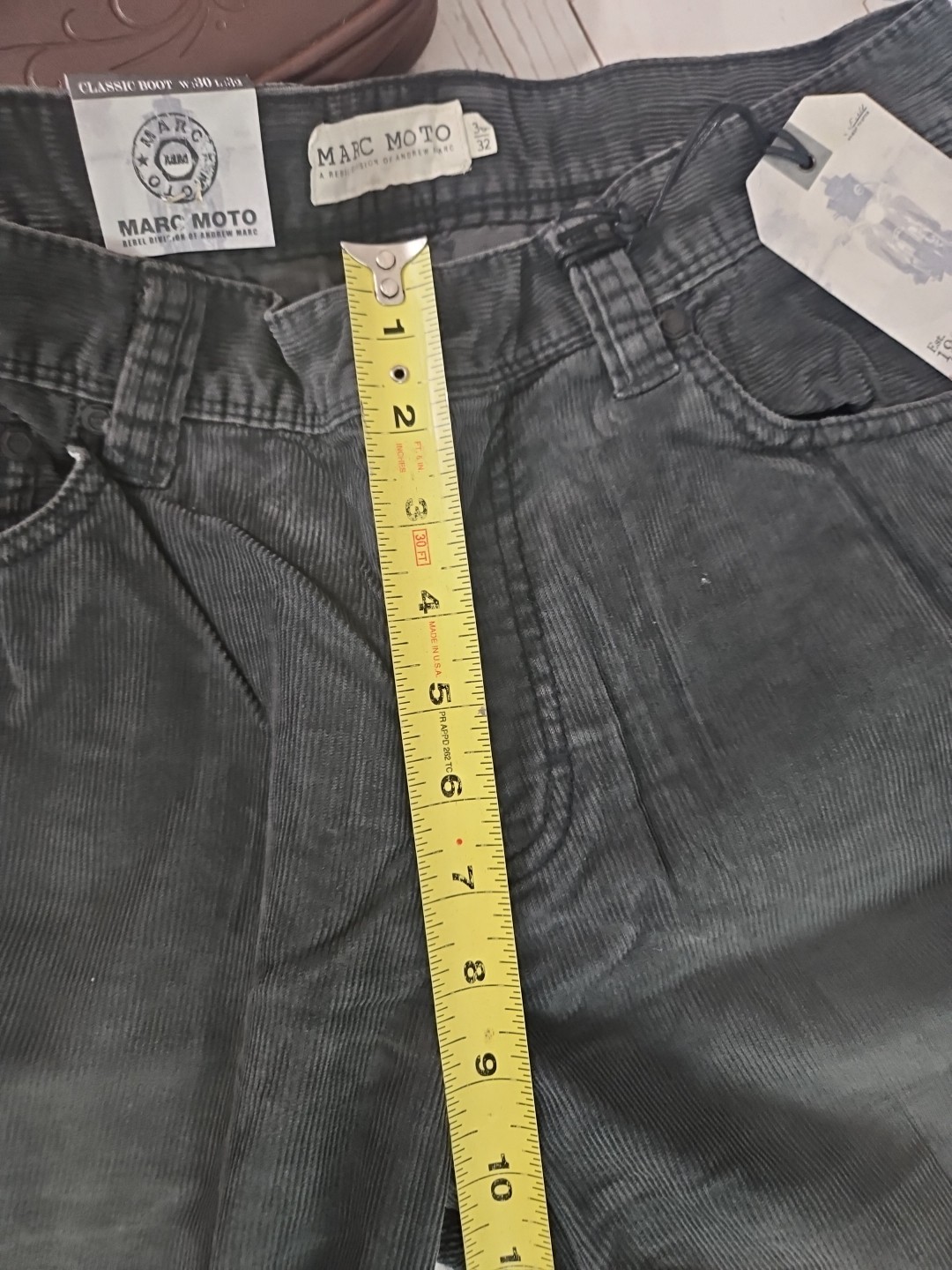 Marc Moto Men Size 30×32 Motorcycle Corduroy Bootcut Charcoal Gray Jean