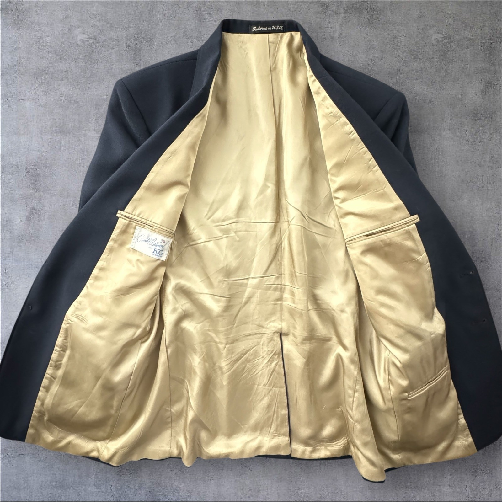 Arnold Palmer for KG Menswear Navy Blue Hopsack Blazer Gold Buttons 40S USA Made