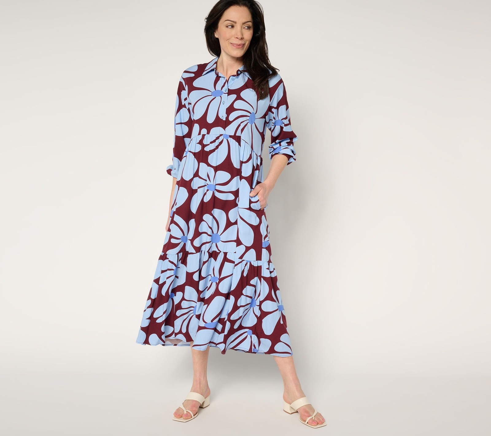 Studio Park Women’s Petite Dress PXL Printed Tiered Midi Multi-colored A681136
