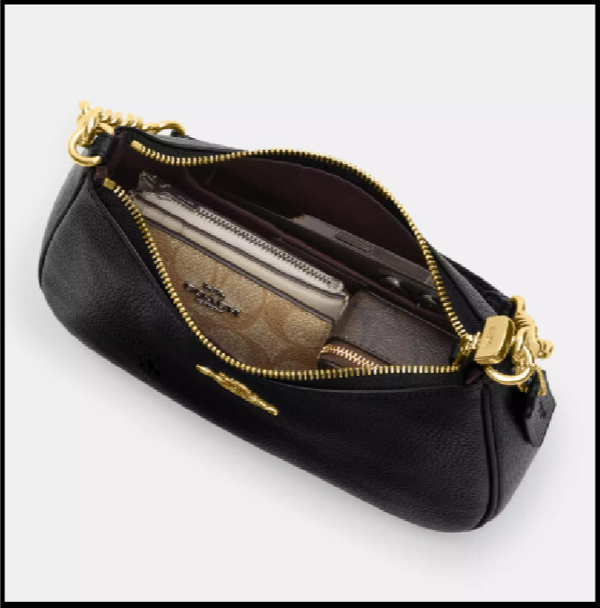 COACH CA209 TERI Shoulder Bag Hand Bag Black Refined Pebble Leather Outlet New