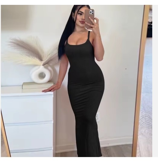 Womens Maxi Sundress Solid Long Form Fitting Full Length Bodycon