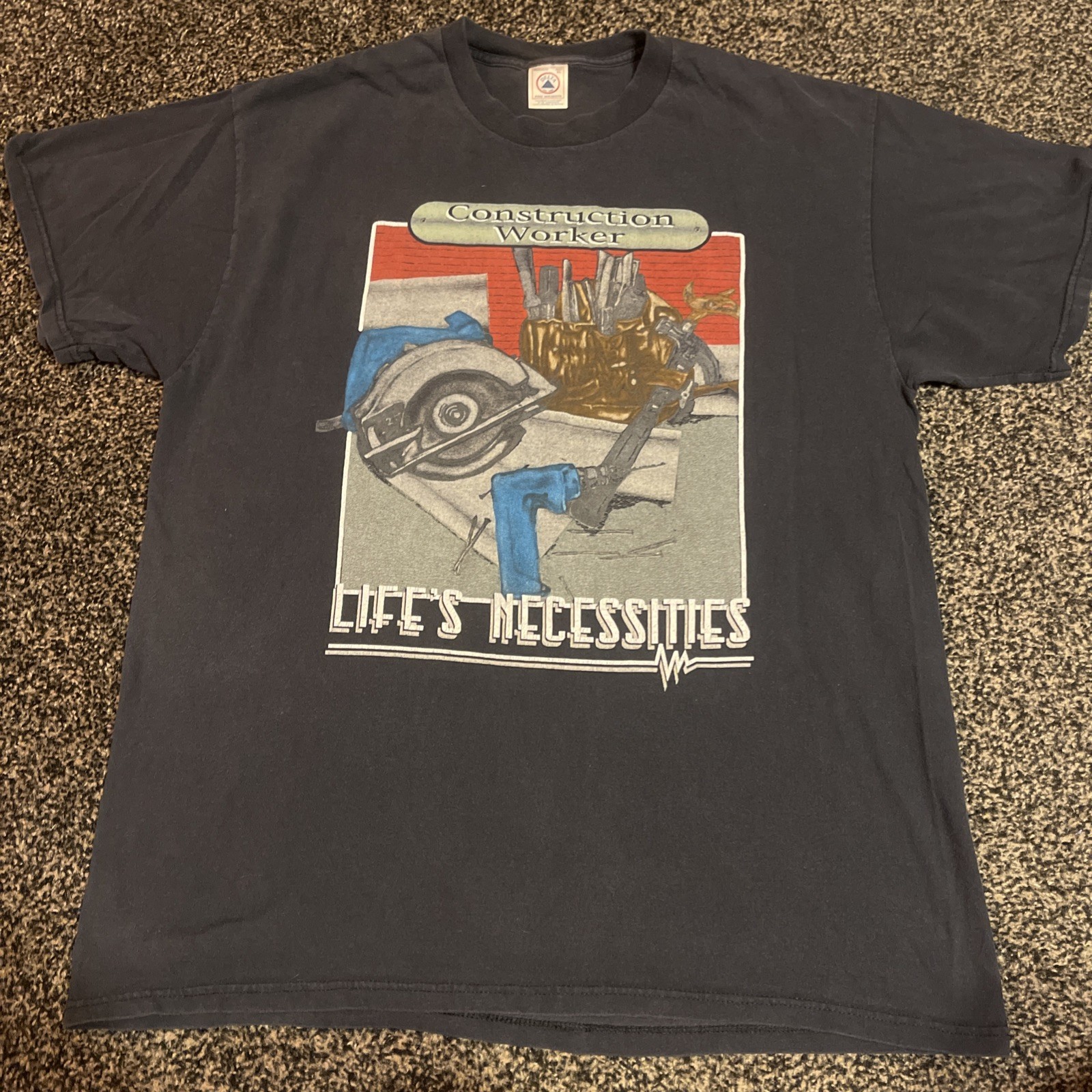 VTG Construction Worker T-Shirt Men’s XL Y2K Life’s Necessities Tee Black