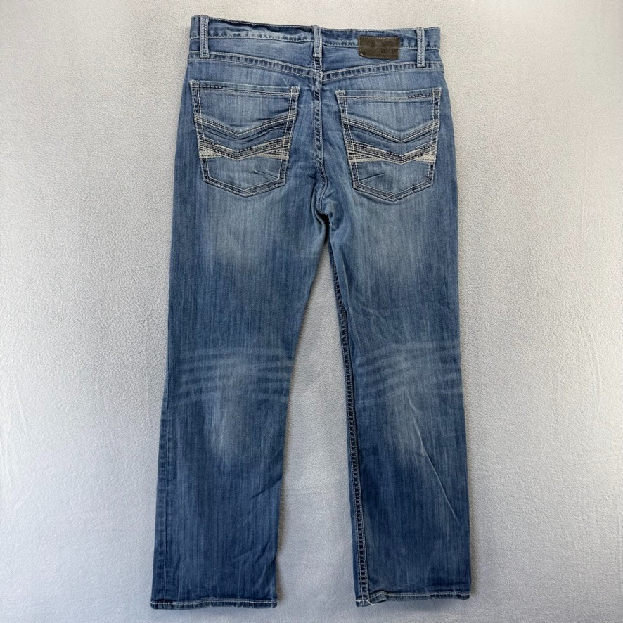 Buckle BKE Jeans men’s 32 S Blue Denim Jake Straight Baggy loose Distressed Logo