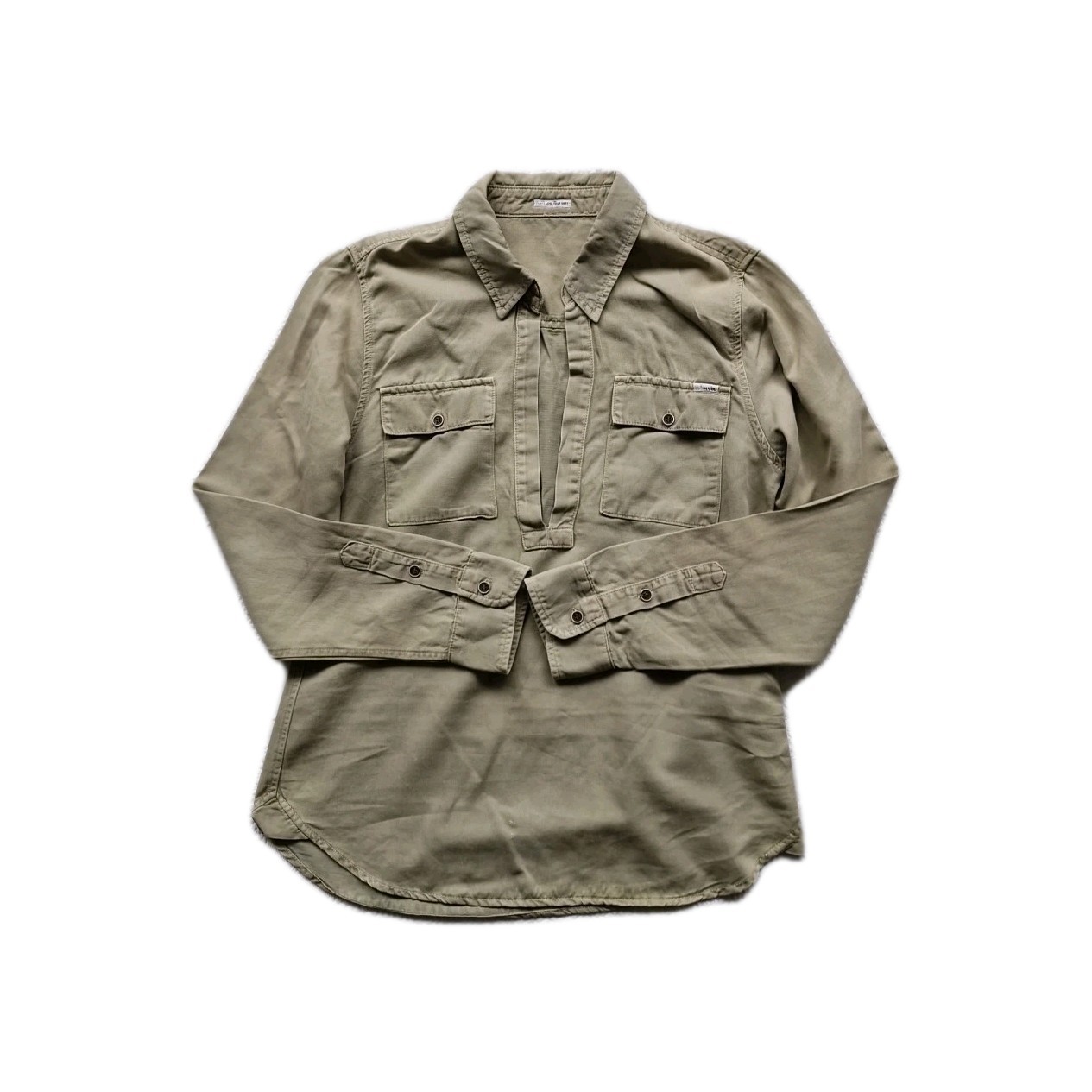 Mother The Frenchie Slipover Cotton Blend Military Green Shirt Womens Size Small