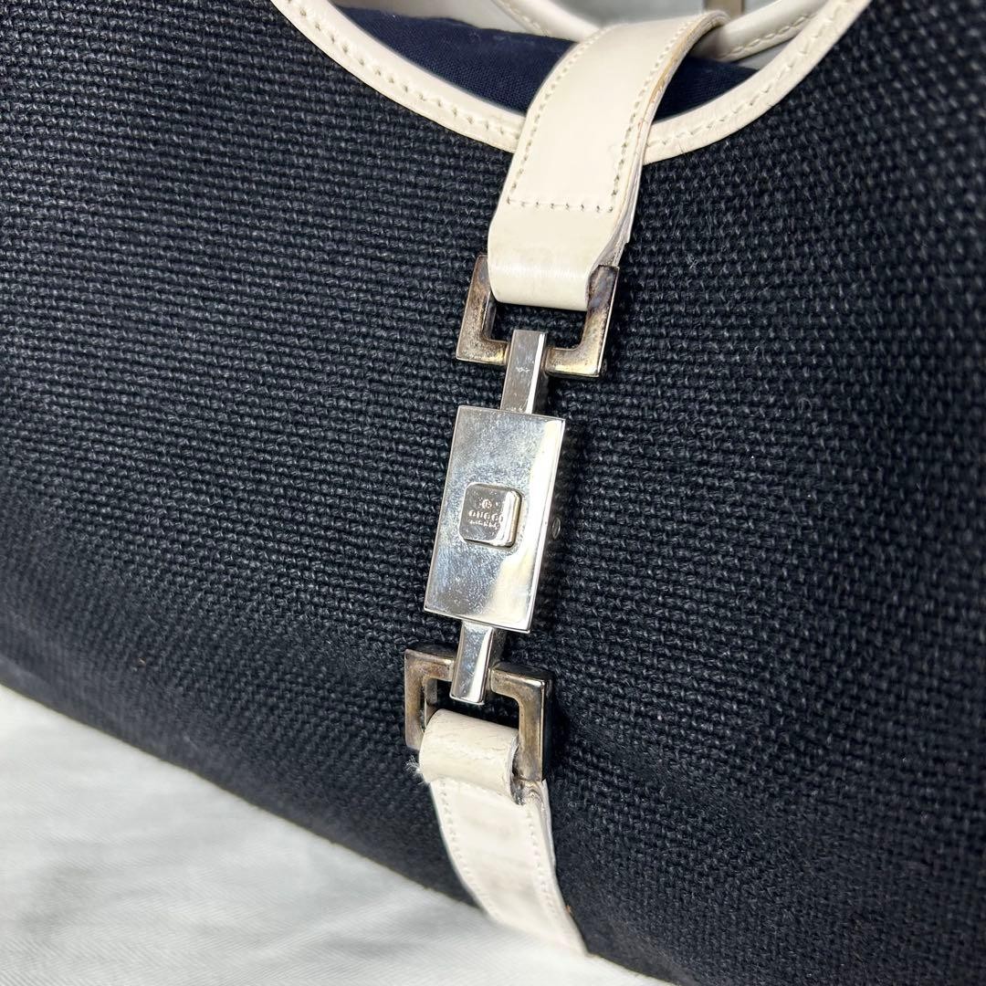 GUCCI Jackie Shoulder bag GG canvas leather black Vintage Authentic From Japan