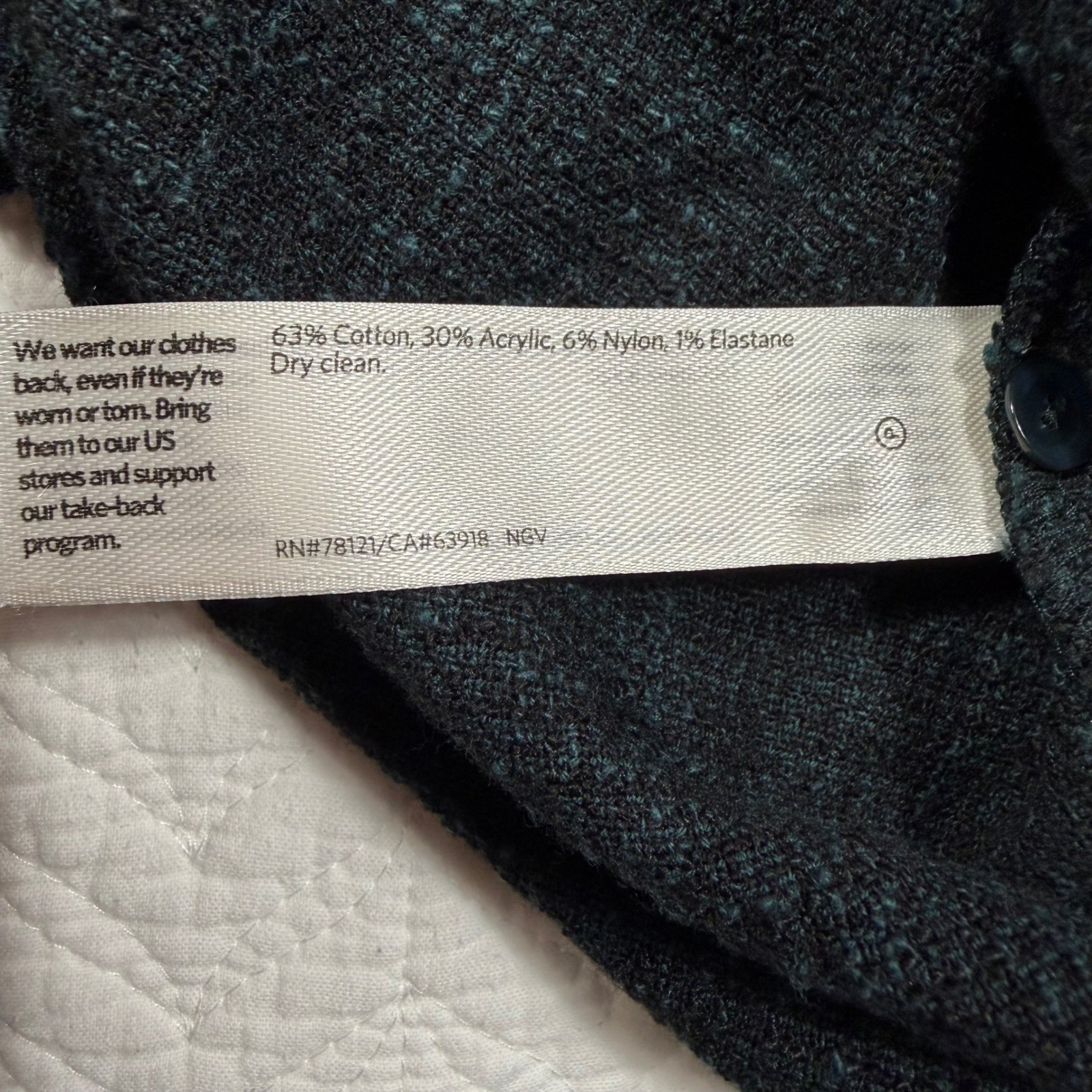 Eileen Fisher Women Top L Textured Knit 3/4 Sleeve Dark Green Minimalist EUC