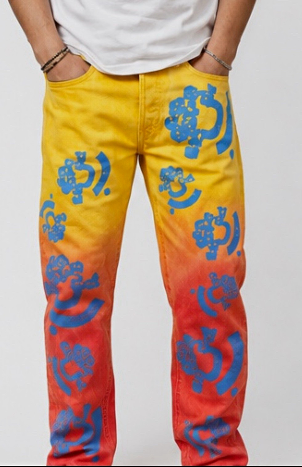 Levi’s x Denim Tears 501 Straight Fit Logo Print Denim Jeans Yellow/Red/Blue