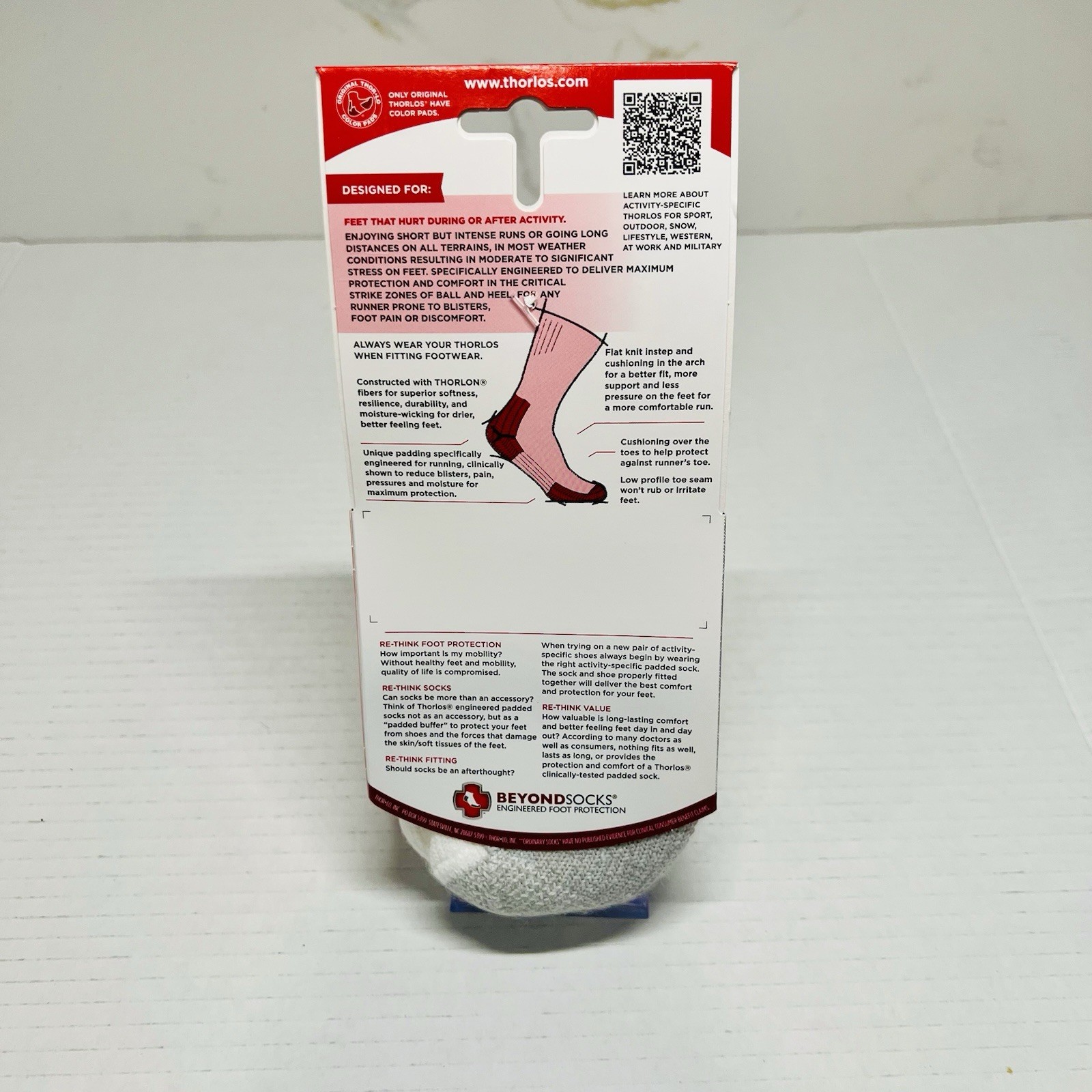 Thorlos Running Socks Foot Protection Mens 5.5-8.5 Womens 6.5-10 Unisex White M