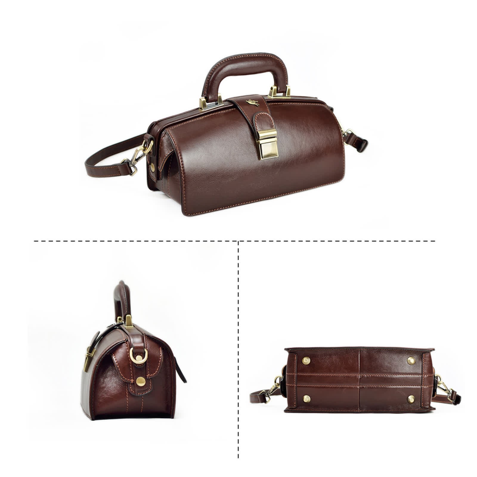 Genuine leather Handbag for women Erivis Coffee Doctor Bag Adjustable Strap