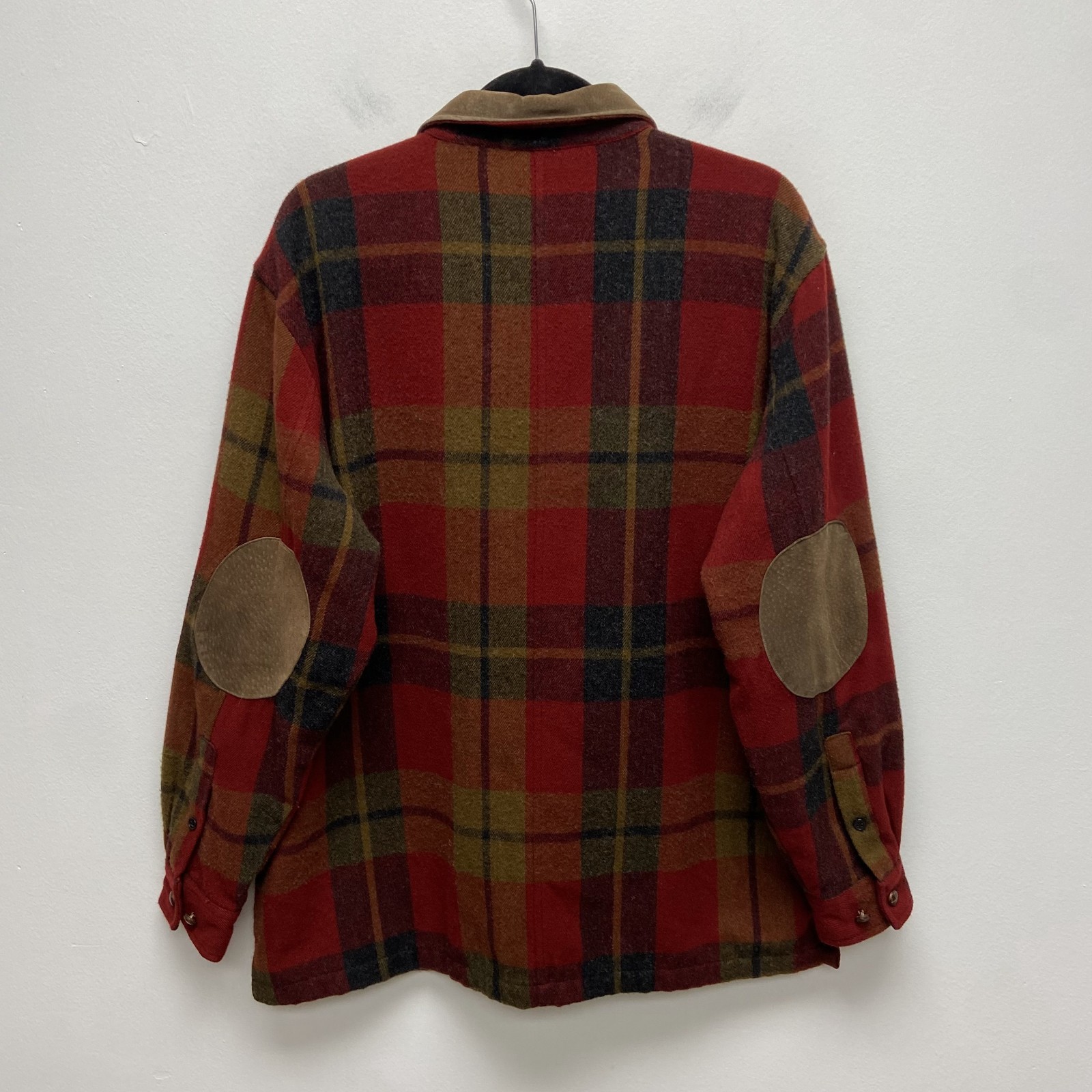 Ivy Crew Shirt Shacket Mens Red Plaid Leather Elbow Pads & Collar Jacket Large