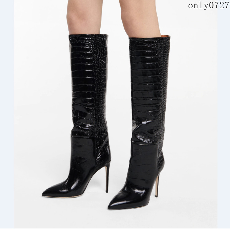 Women’s Knee High Boots Alligator Crocodile Pattern High Stiletto Heel Shoes Hot