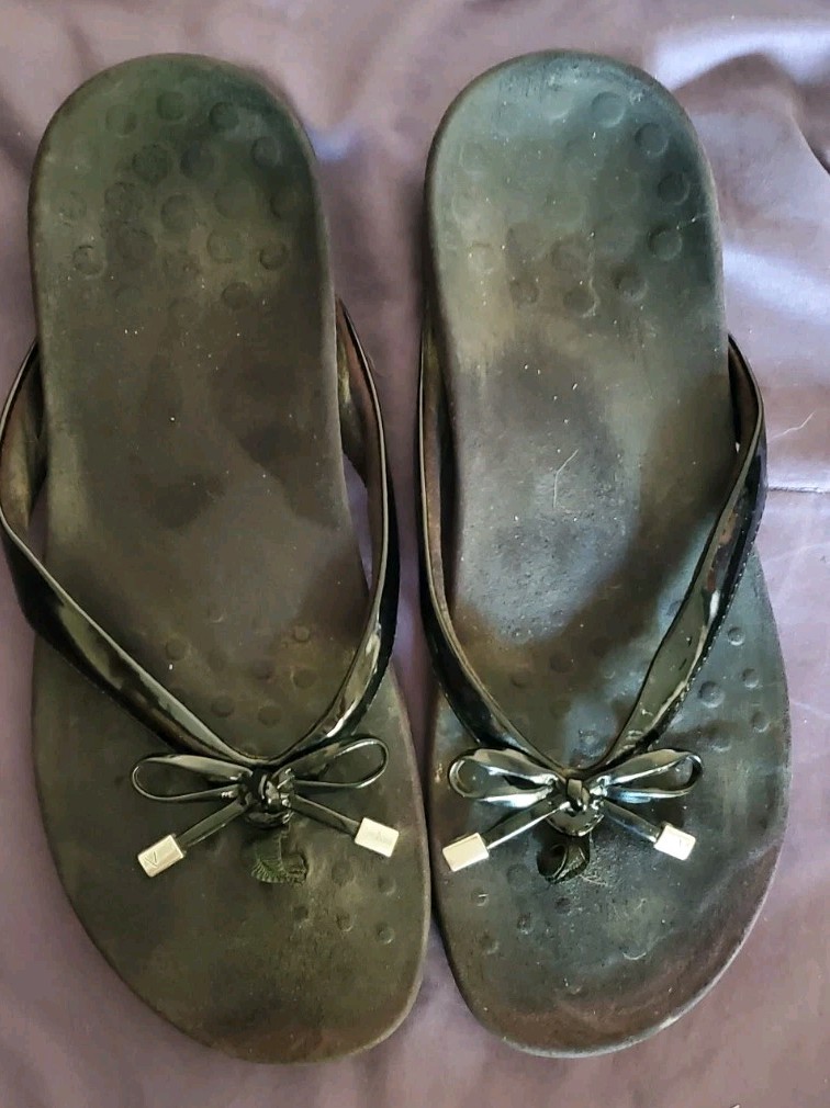 Vionic Bella II Womens 10M Black Bow Orthotic Flip Flop Sandals Orthaheel