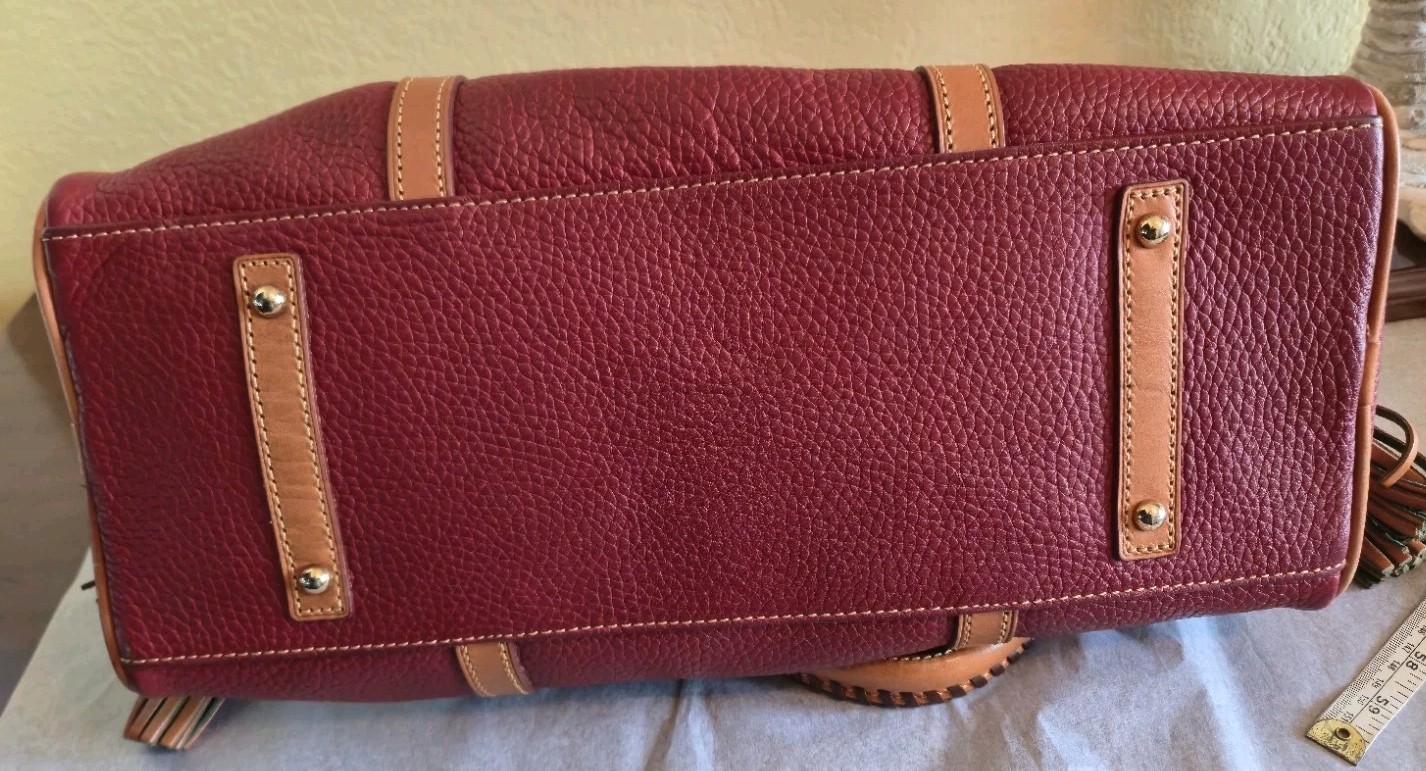 Dooney & Bourke Red Satchel Top Handle Zip Tassel Gold Hardware Bottom Studs