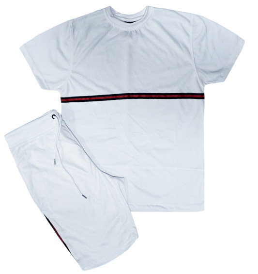 MEN CLASSIC 2 PIECE L.WEIGHT TECHNICAL STRIPES SHORT SETS W/DRAWSTRINGS