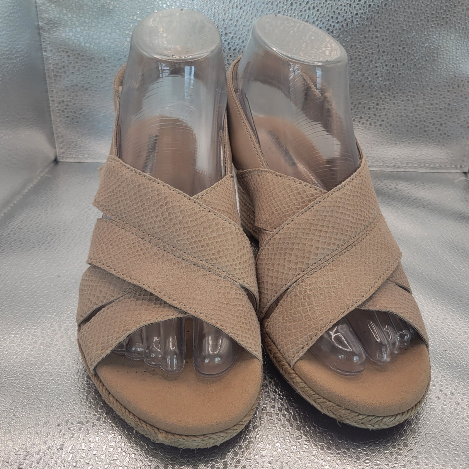 Clarks Lafley Krissy Sand Leather Espadrille Wedge Sandals Womens 7.5 M