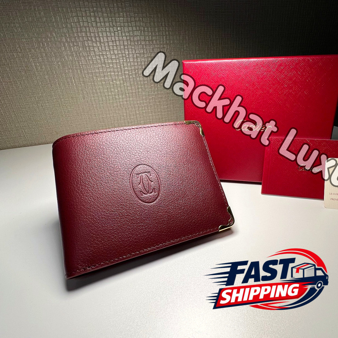 CARTIER Must De Cartier Burgundy Leather Wallet Complete Set Collector Edition