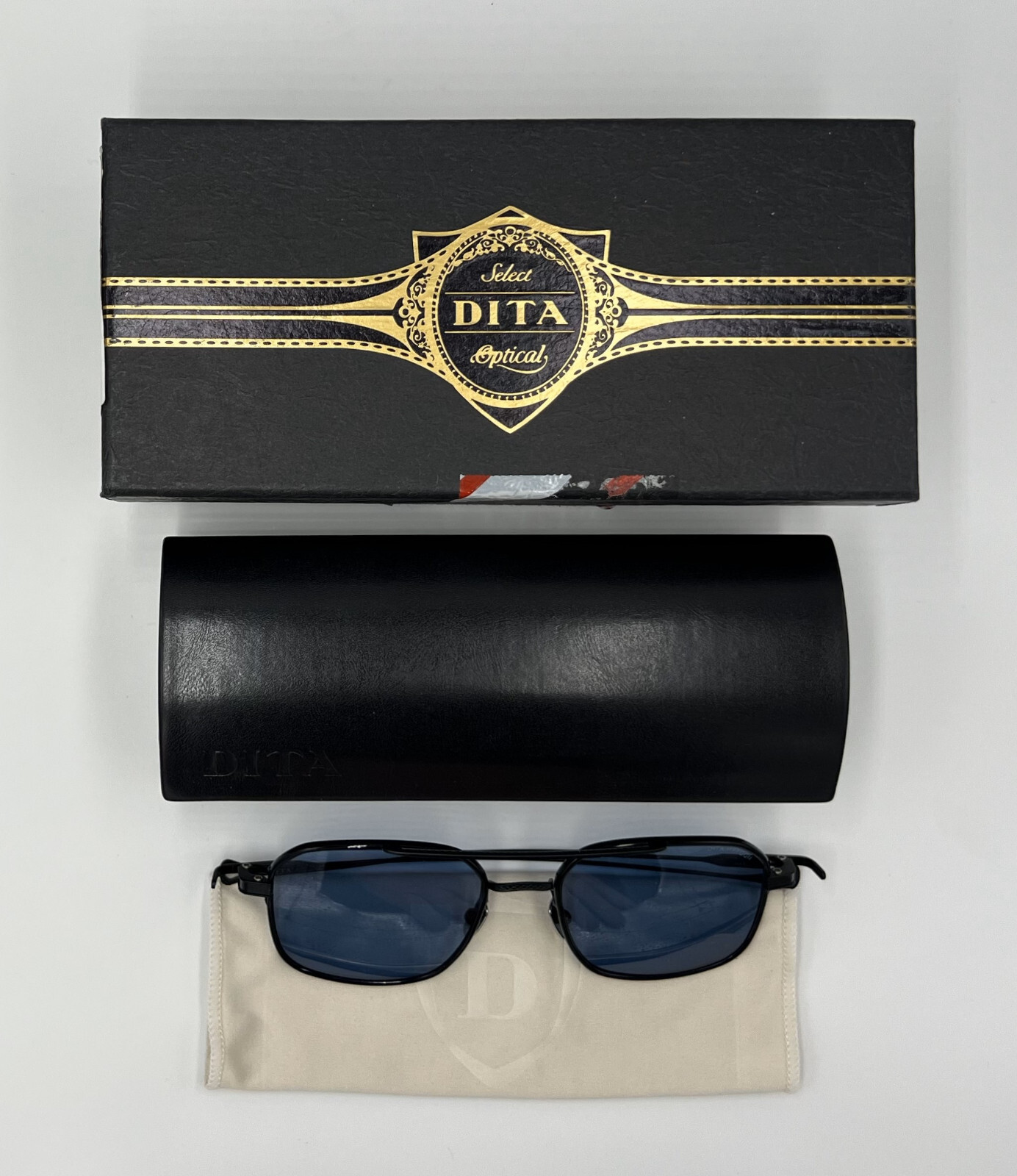 Authentic DITA Haydon DTX-2042-C-BLK-BLK-53 Matte Black w/Blue Lens Sunglasses